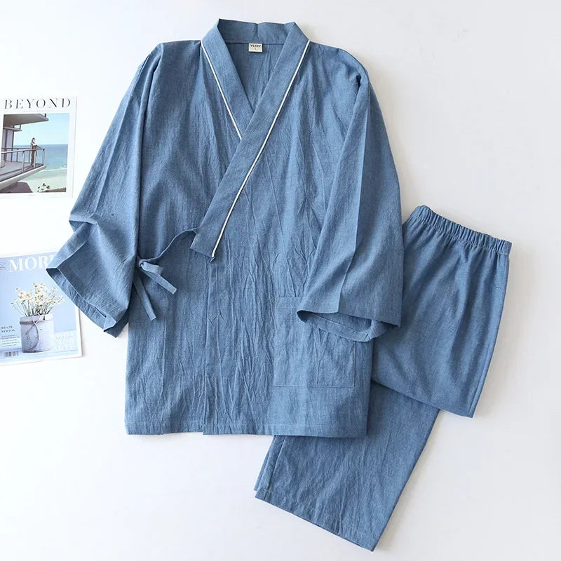 New 2024 Men's Solid Japanese Kimono Pajamas Casual