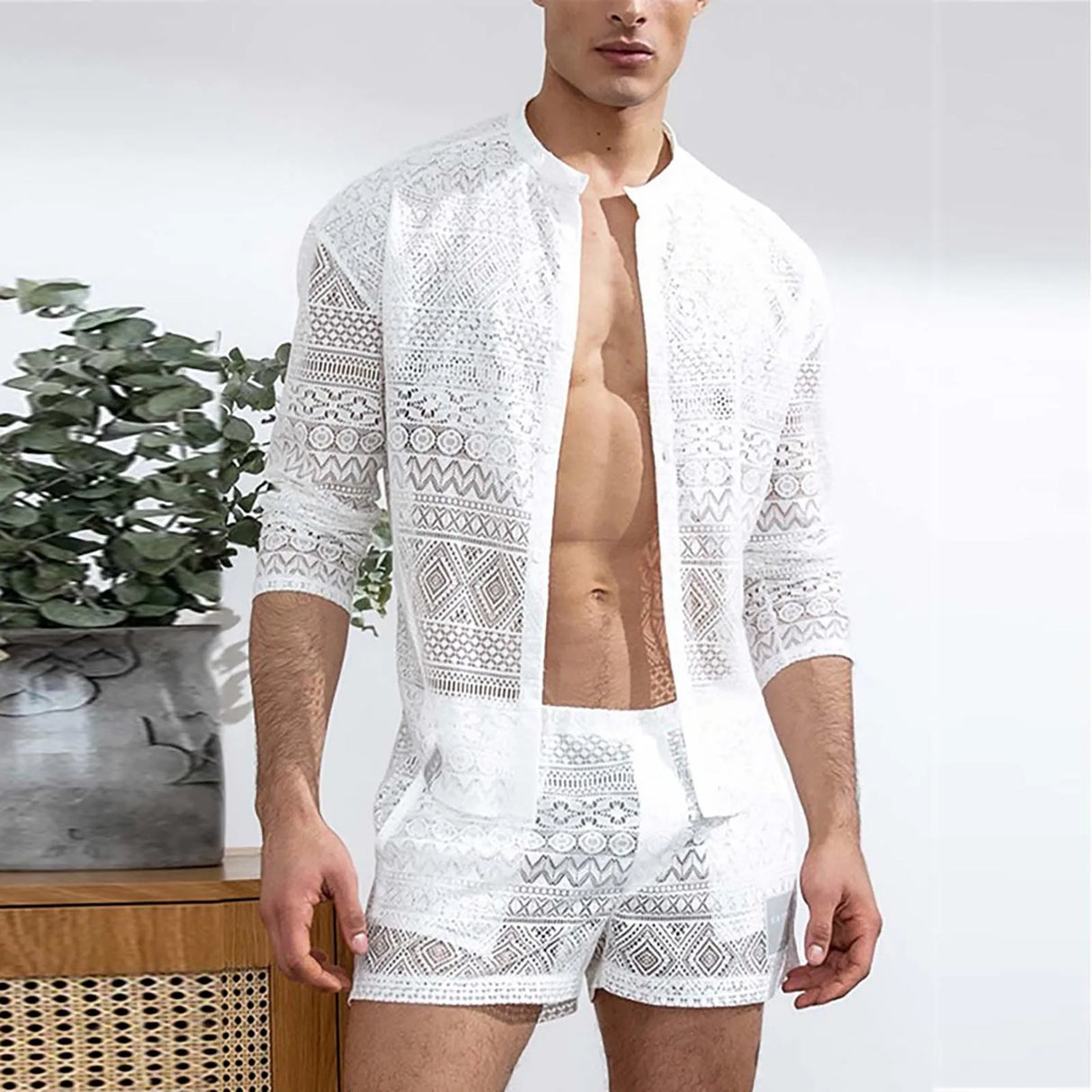 Hollow Out Sexy Lace Suit Fashion Long Sleeve