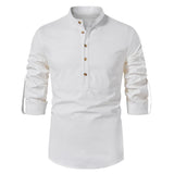 White Roll Up Mandarin Collar Dress Shirt Men