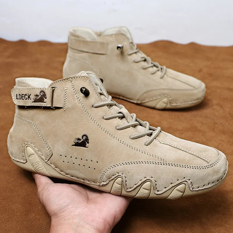 Leather Casual Sneakers for Men Motorcycle Shoes 2023