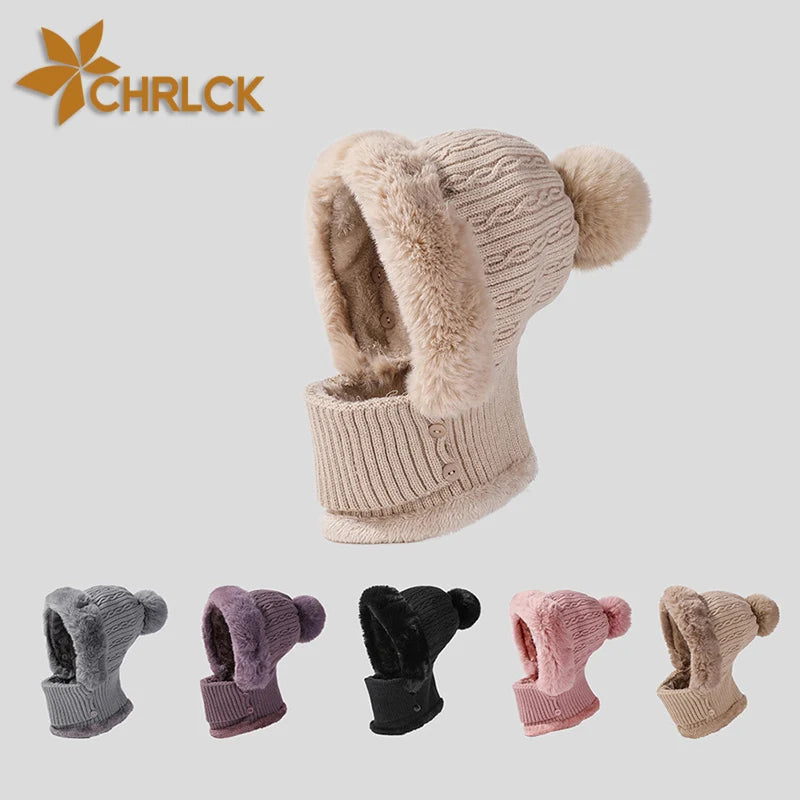 CHRLCK Winter New Twist Striped Knitted Hat Scarf