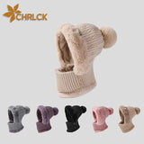 CHRLCK Winter New Twist Striped Knitted Hat Scarf