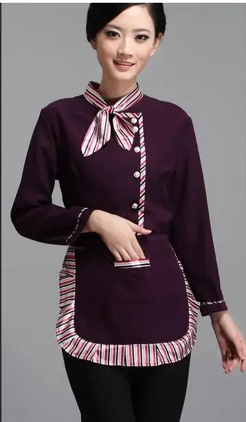 Long Sleeve Hotel Waiter Uniform Female Restaurant Topapron