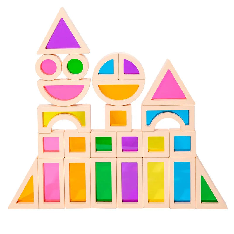Kid Montessori Wooden Toy Rainbow Stacking Acrylic Block