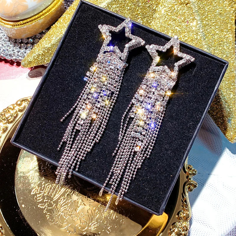 Fashion Statement Earring Long Full Rhinestone Big Earrings