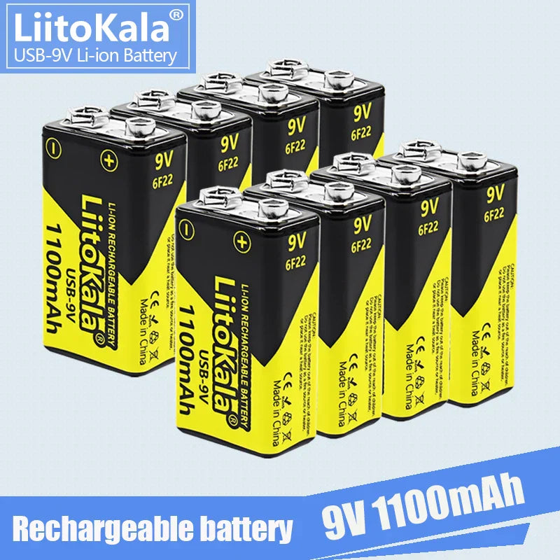 1-16pcs LiitoKala 9V 1100mAh li-ion Rechargeable battery USB