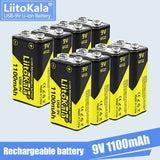 1-16pcs LiitoKala 9V 1100mAh li-ion Rechargeable battery USB