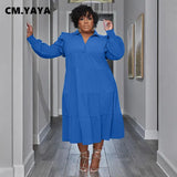 CM.YAYA Plus Size Vintage Women Long Sleeve Turn-down