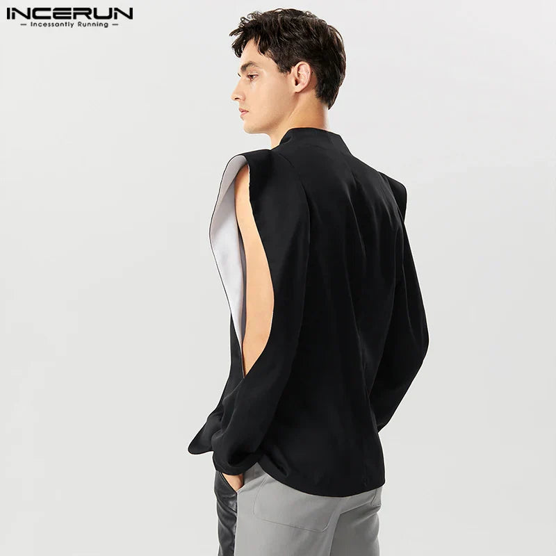 Men Blazer Solid Lapel Long Sleeve One Button