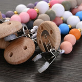 Baby Wooden Pacifier Clips Round Silicone Teether Beads