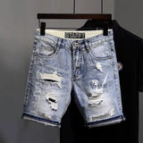 Men's Ripped Denim Shorts Fashionable Summer Slim Shorts