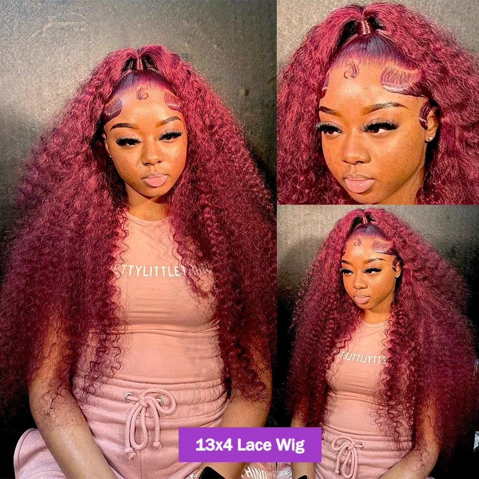 250% Brazilian 99J Burgundy 13x4 Deep Wave Frontal