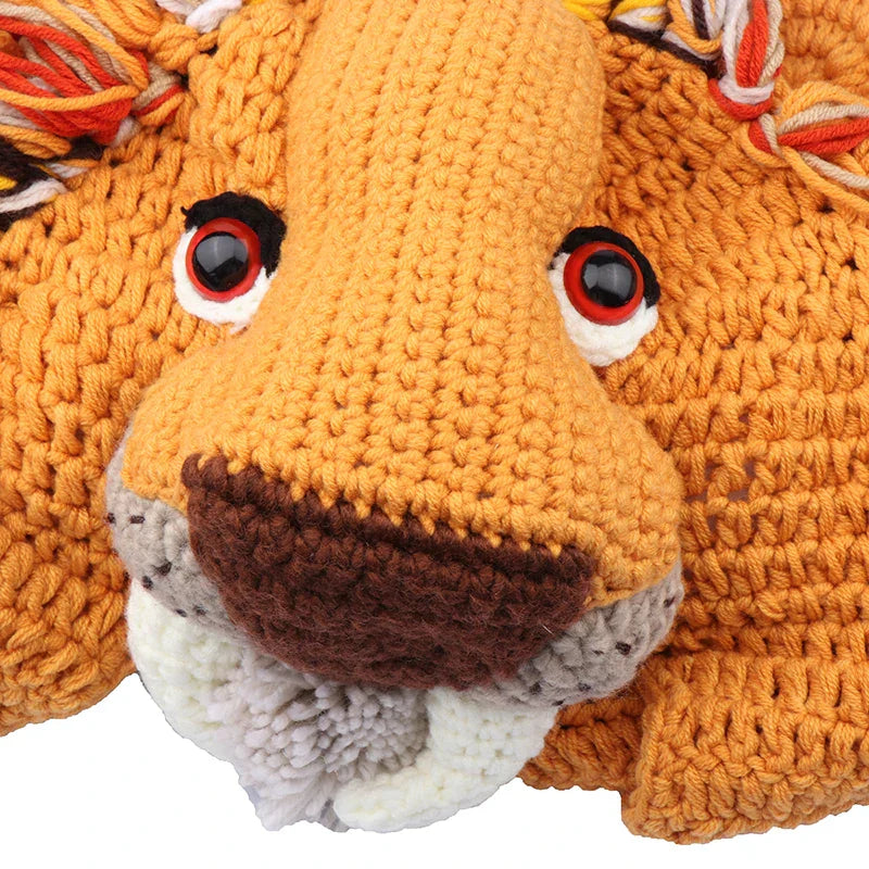 Winter Cartoon Animal Wig Hat Knitted Handmade Lion