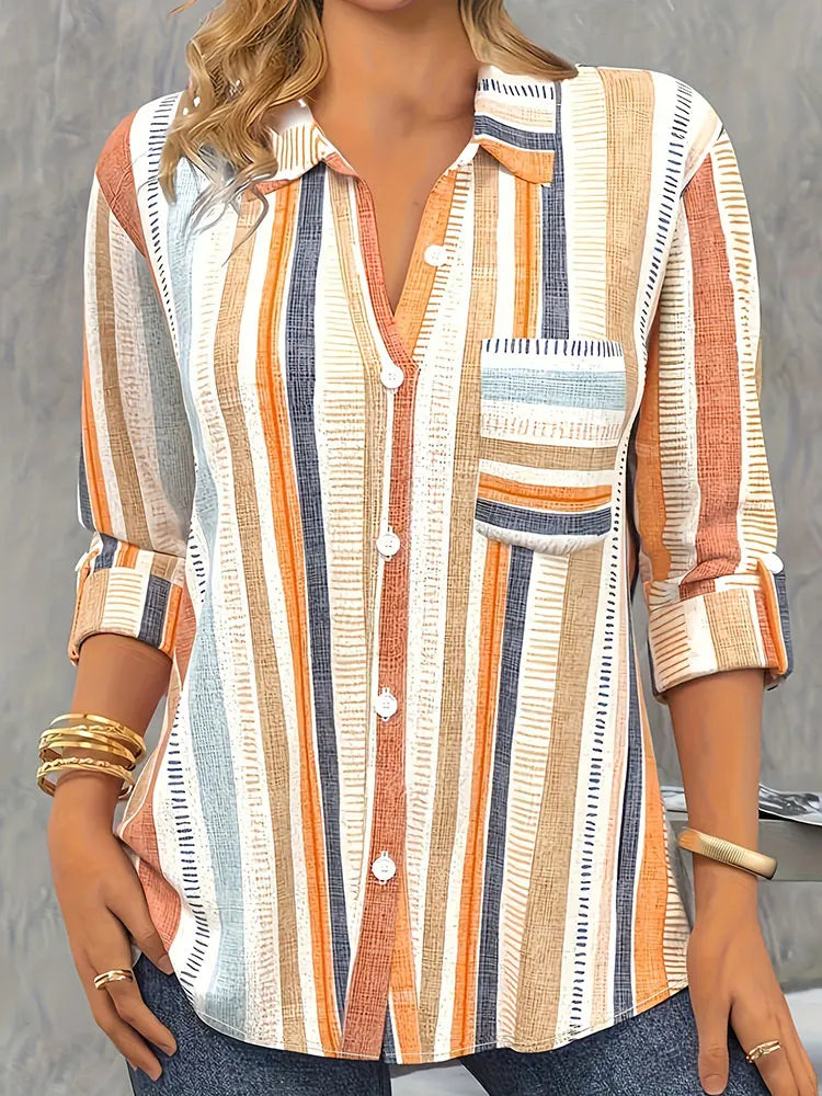 Plus Size Casual Blouse Womens Plus Stripe Print