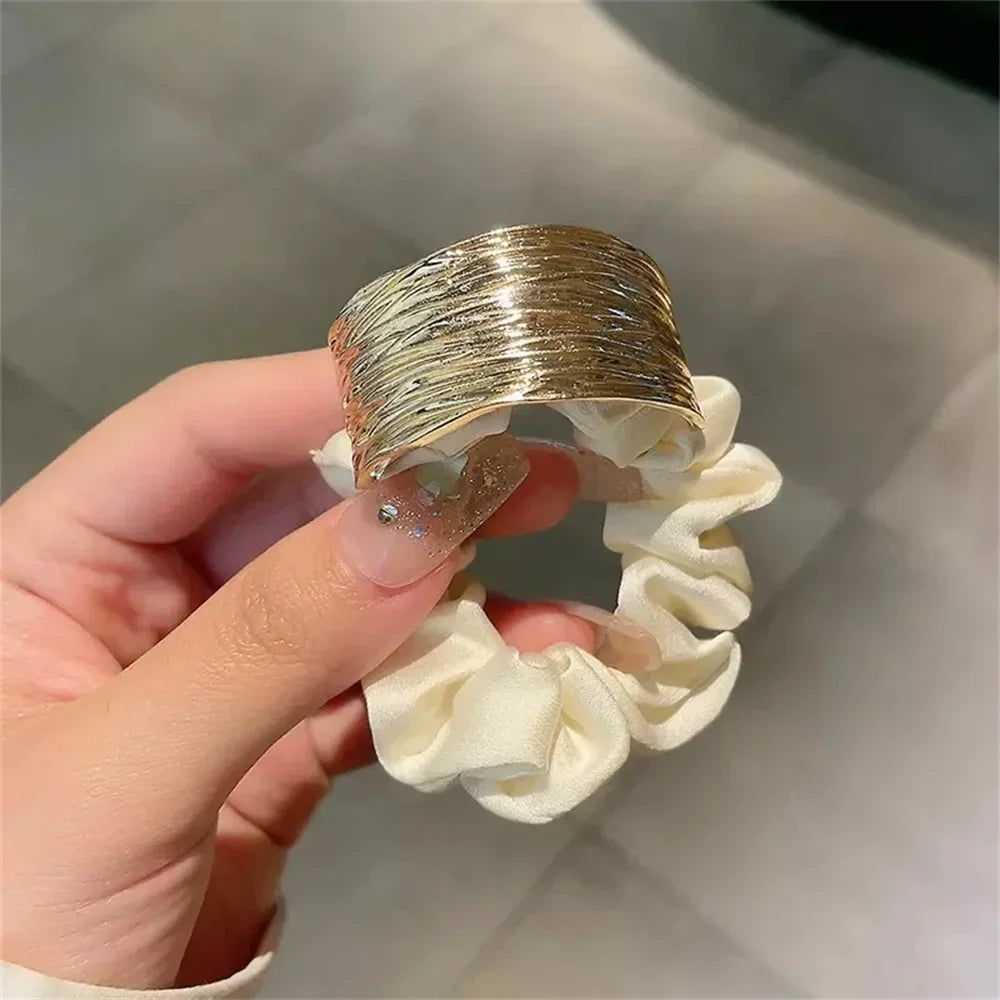 Elegant Metal Flower Hair Rope Ring Elastic Hair