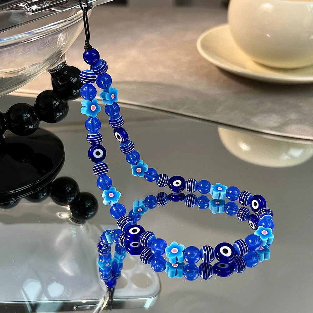 Fashion Blue Flower and Eye of Evil Beaded