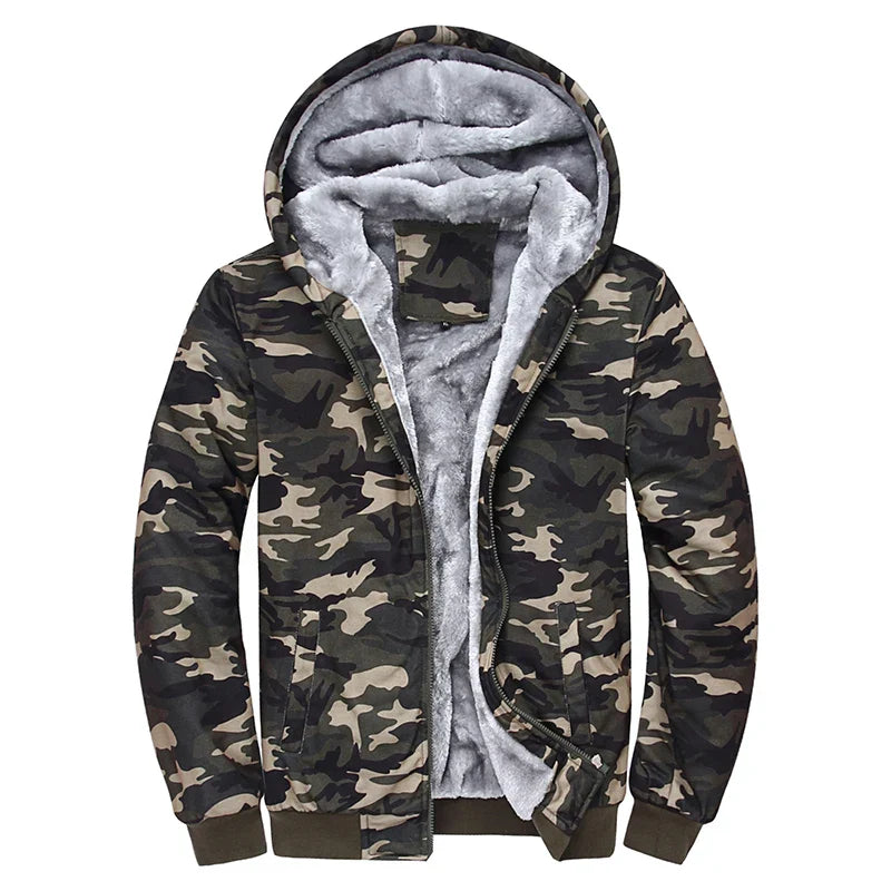 Men's Zip Up Hoodie camouflage Heavyweight Winter Sweatshirt