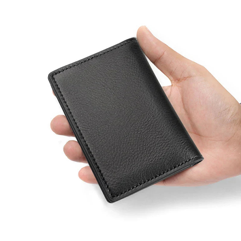 Genuine Leather Card Wallet for Men Super Slim Mini Credit Card Holders Wallet Folding Thin Card Purse Soft Small Bags for Women