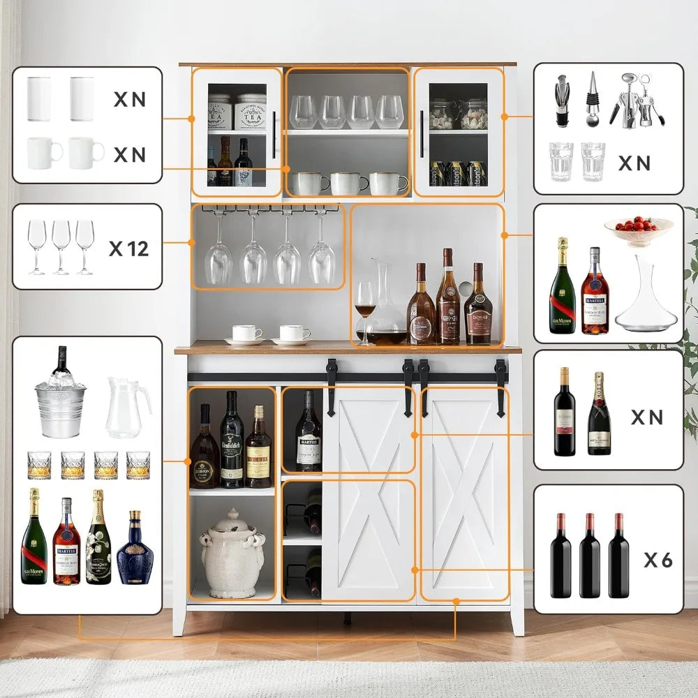 Bar Cabinet with Sliding Door, with Storage Shelves,