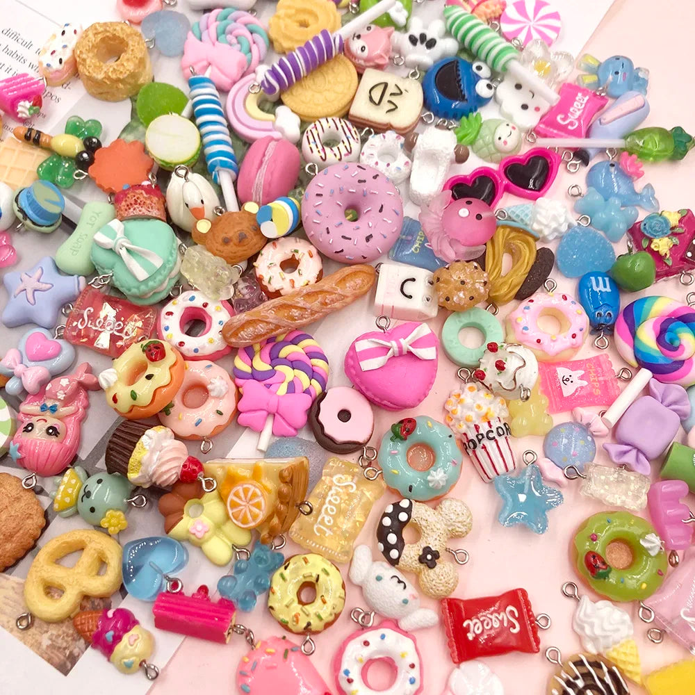 100Pcs Mixed Candy Cookies Donuts Luck Bags Resin