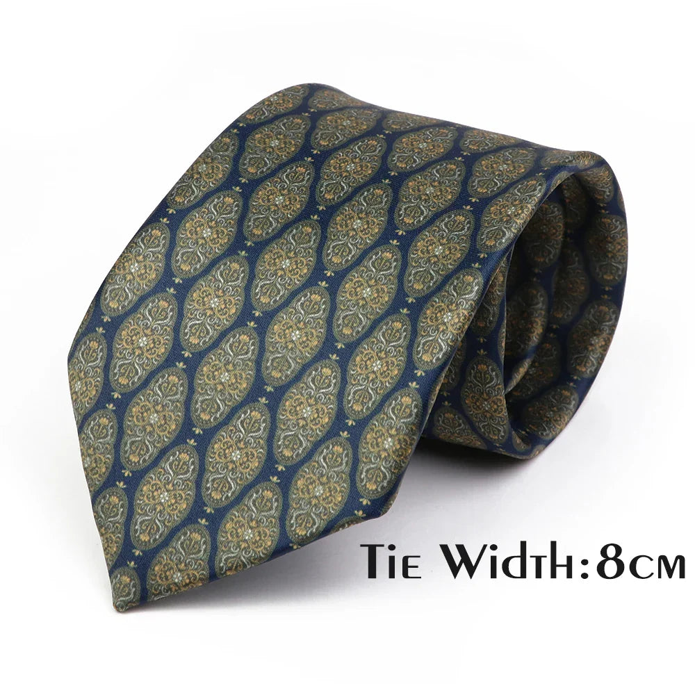 Vintage Floral Geometric Print Necktie Unique Style Mens