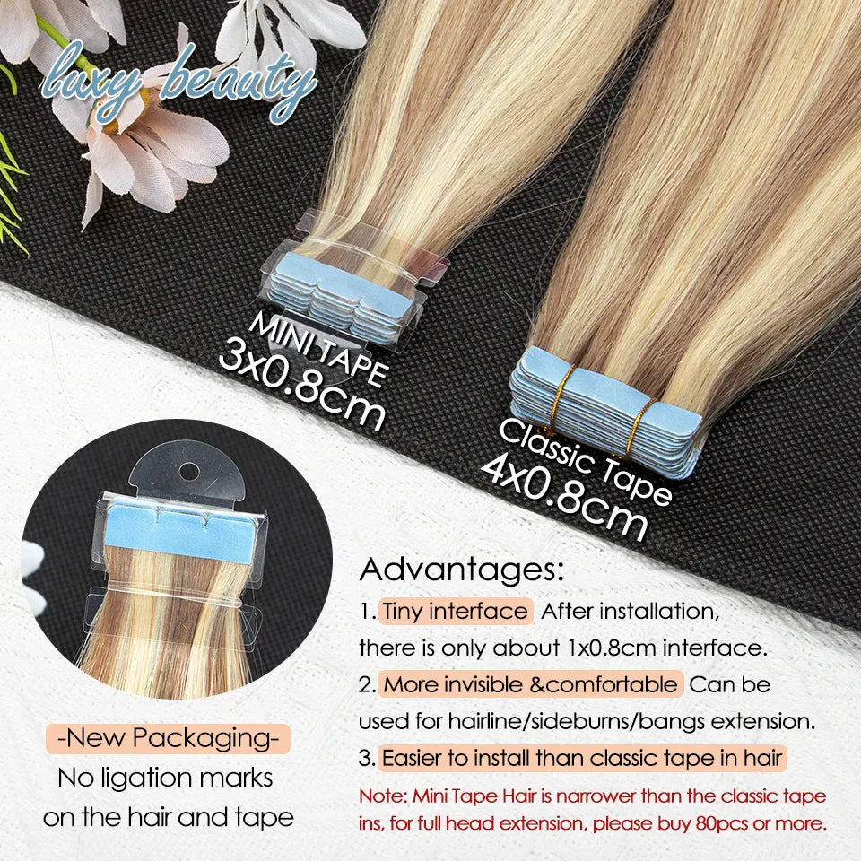 Mini Tape in Human Hair Extensions Double Side