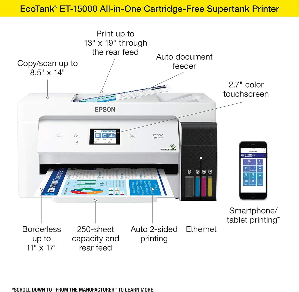 EcoTank ET-15000 Wireless Color All-in-One Supertank Printer