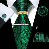 Barry.Wang Silk Mens Tie Hanky Cufflinks Clip Brooch