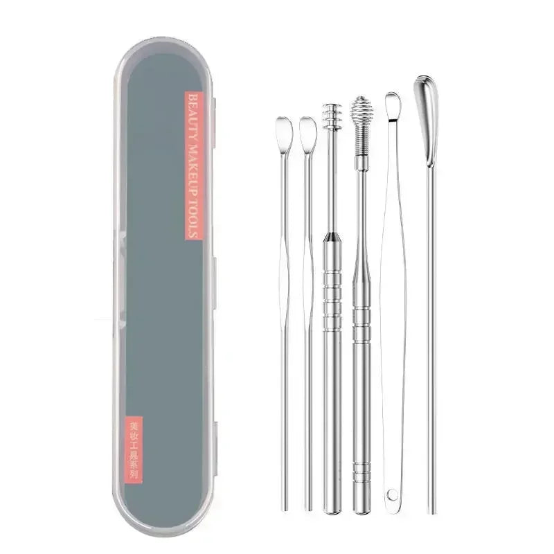 6PCS Stainless Steel Earpick Ear Cleaner Spoon Wax