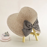 Bow Decor Straw Sun Hat Wide Brim Foldable