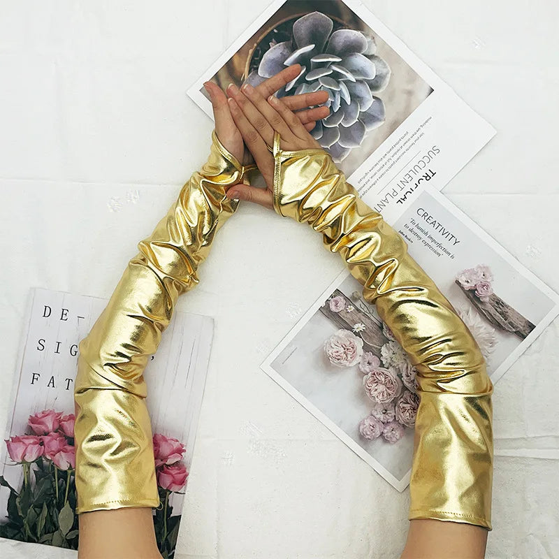 Halloween Lacquer Leather Hook Finger Long Gloves Cosplay
