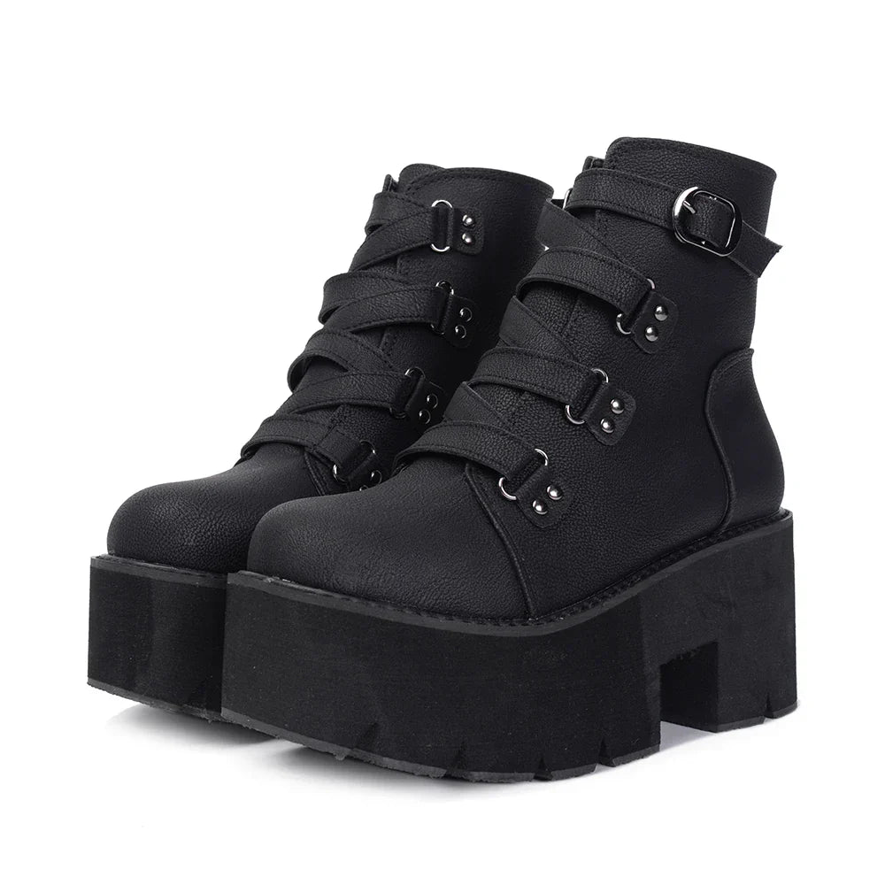 Gdgydh Women's Black Platform Boots Comfy Round Toe
