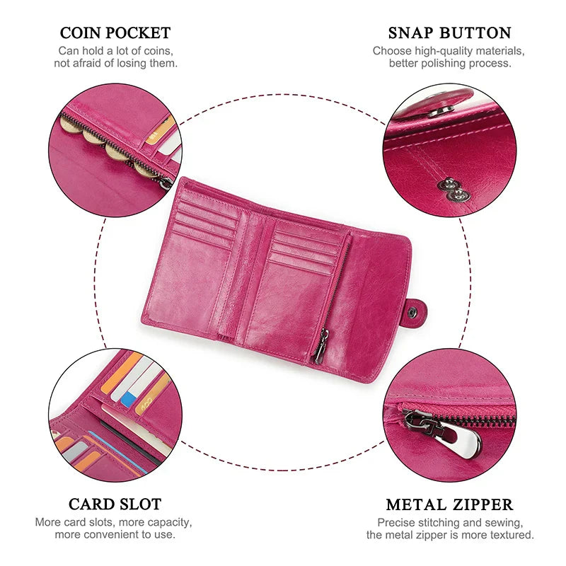 Contact'S Genuine Leather ID Credit Cards Holder Wallets Small Wallet Women Rose Fashion Hasp Trifold Purse with Coin Pocket