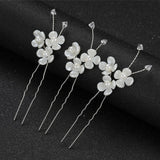 3pcs White Flower U Shaped Hairpin Pearl Elegant