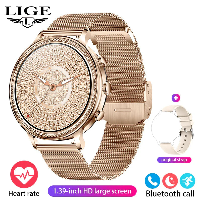 LIGE Luxury Smart Watches For Women Bluetooth Call