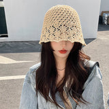 Korean v Niche Bucket Hat Female Summer Hollowed