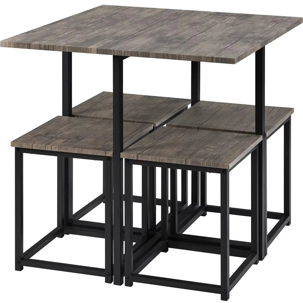 5Pcs Dining Set with Industrial Square Table and