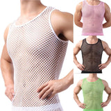 Fishnet Men Sexy Mesh Tank Tops Transparent Sleep