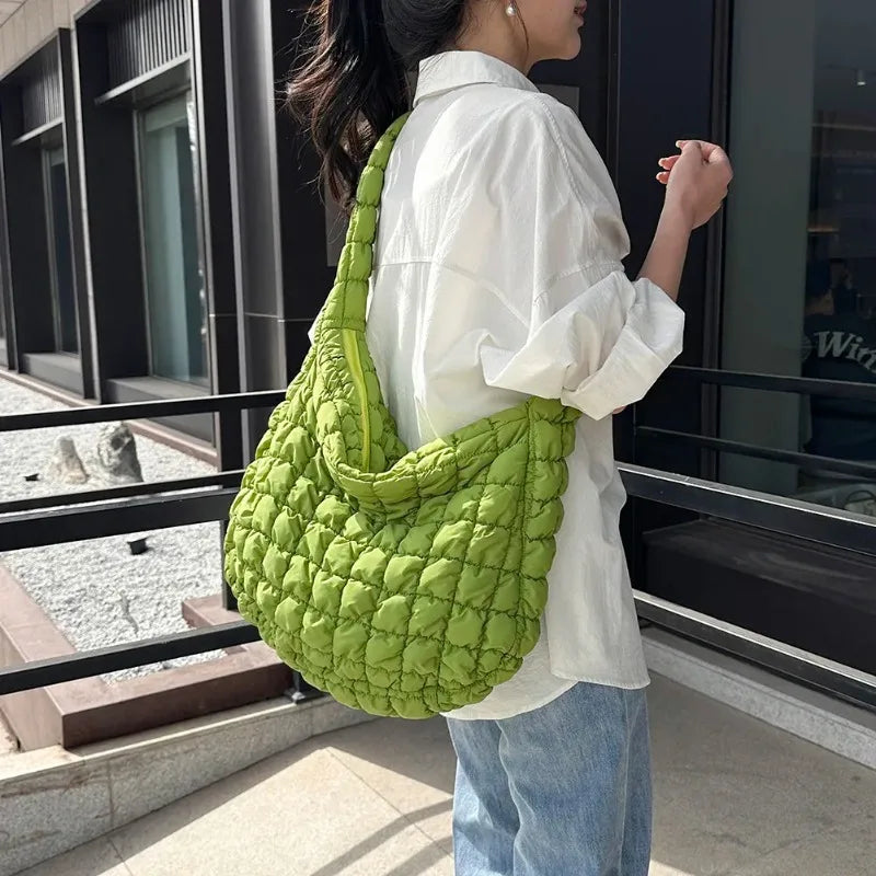 Quilted Padded Crossbody Bag for Women Pleated Bubbles