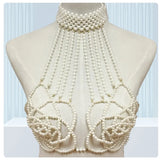 Women Body Chain Sexy Pearl Body Bra Chain