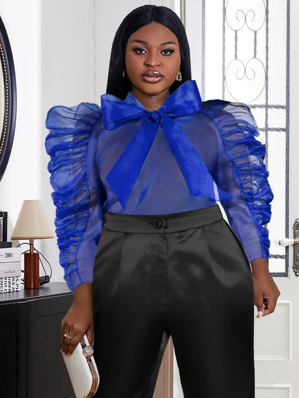 Women See Through Blouse Puff Sleeve Tops Sexy