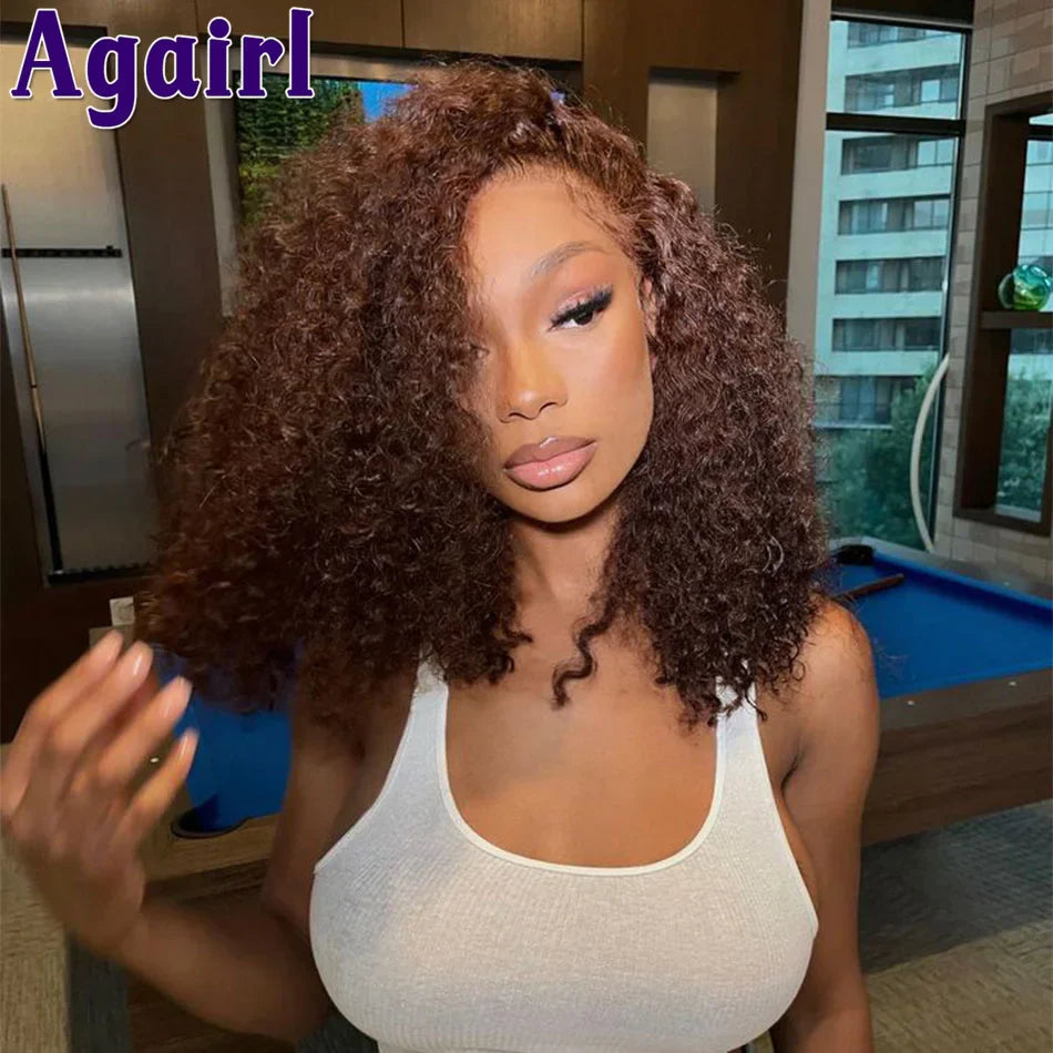 Orange Brown 13x6 Deep Curly Short Bob Human