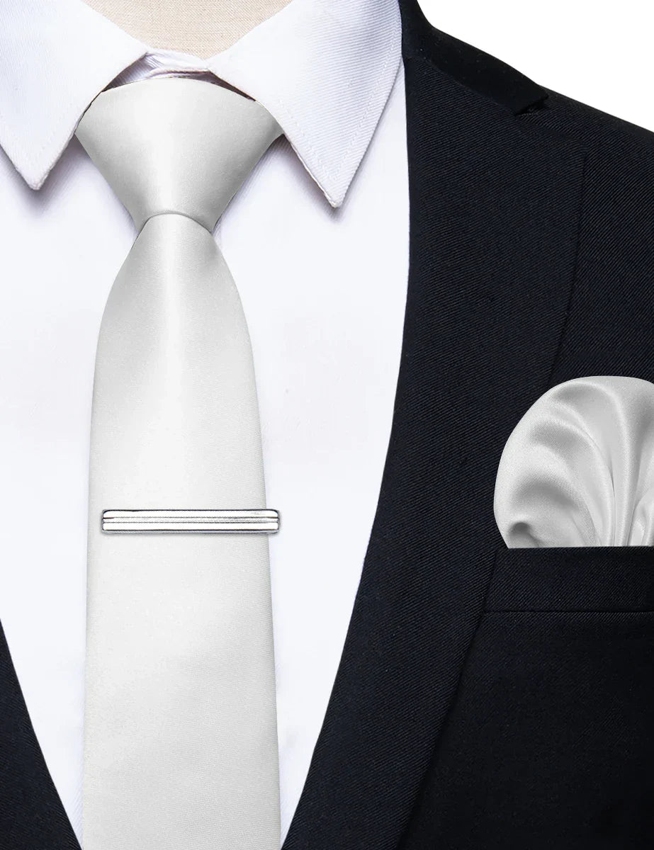 Luxury White Solid Necktie for Man Accessories Classic