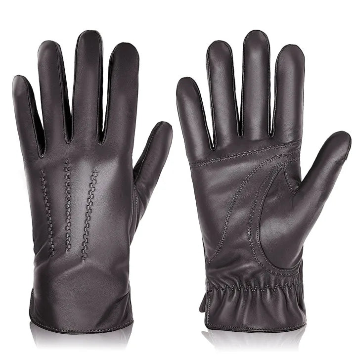 BISON DENIM Sheepskin Leather Gloves for Men Winter