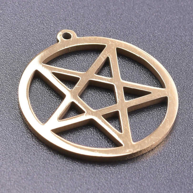 5pcs Hollow Round Pentagram Charm for Jewelry Making
