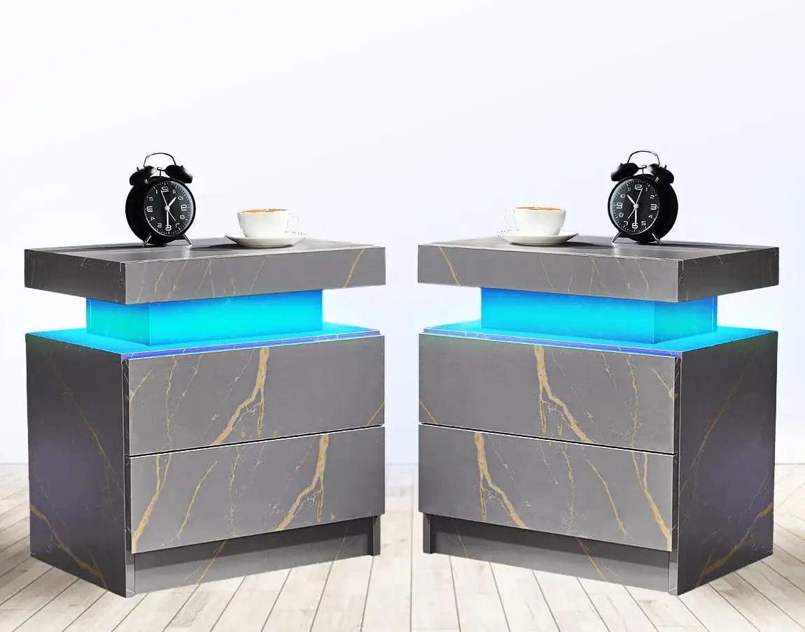 Side Bed Table With LED Light Bedside Tables