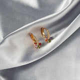 Harong Luxurious Copper Colorful Crystal Flower Hoop Earrings