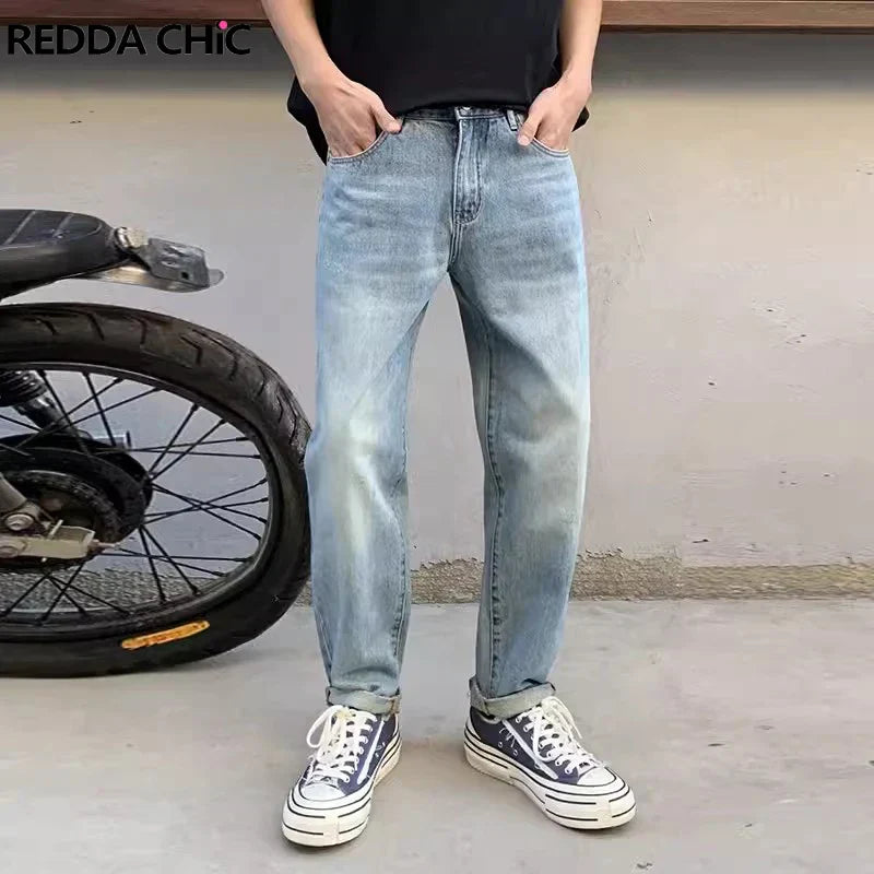 REDDACHIC Light Wash Blue Straight Jeans for Men