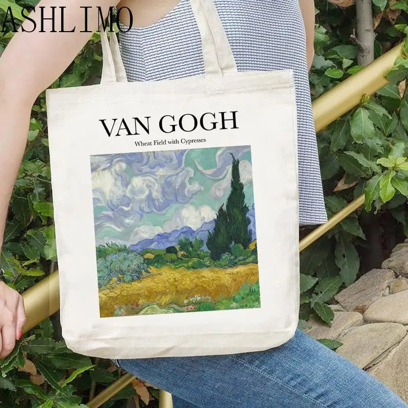 Van Gogh Painting Women Canvas Shoulder Bag High Capacity Tote Bag Aesthetics Shopping Bags Cotton Handbags Books Bag For Girls