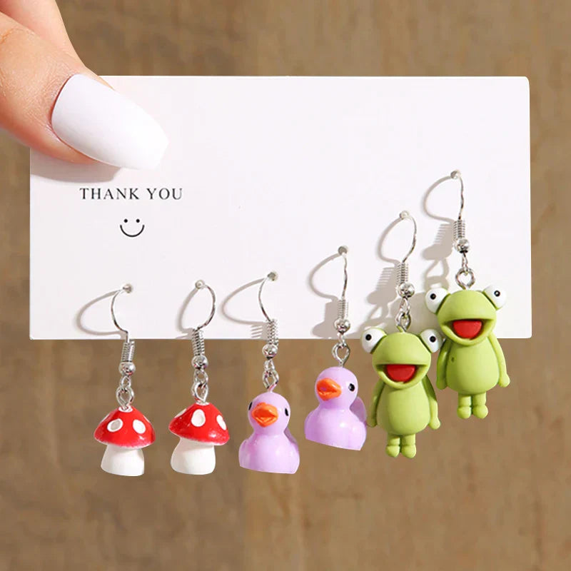 17KM Cartoon Frog Duck Earrings Set Animal Butterfly